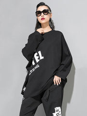 Casual Letter Printed Circular Hole Ribbon T-shirt