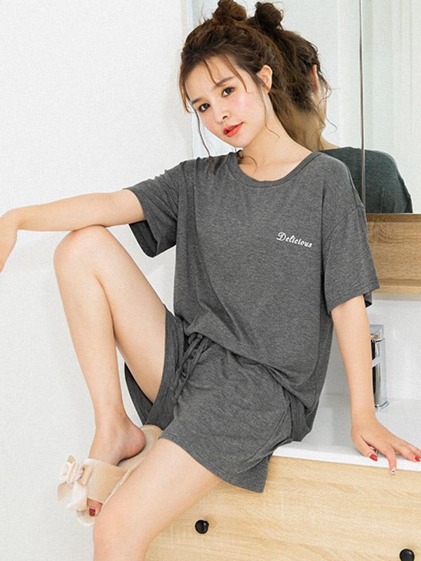 Comfortable Two-Pieces Short Sleeves Solid Pajama