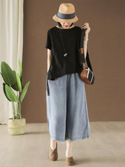 Vintage Elastic Waist Design Wide Leg Pants