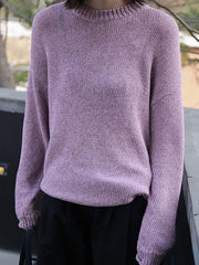 Loose Solid Color Casual Round Neck Sweater