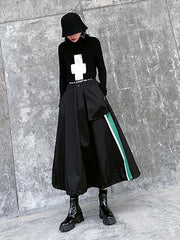 Loose High-Waisted Splicing Color A-Line Skirt