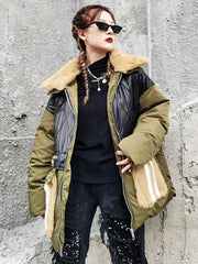 Women Stitching Contrast Color Lapel Casual Coat