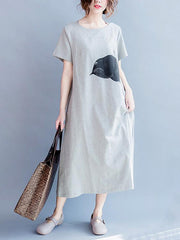 Gray Casual Cotton blend T-shirt Dress