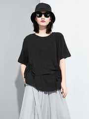 Simple Split-Joint Solid Lace-Up T-Shirt