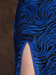 Royal-blue Whorl Cheongsam Midi Dress