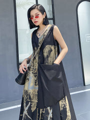 Original Prited V-Neck Sleeveless Dress