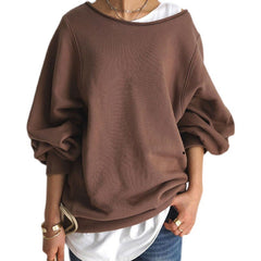 Casual Solid Color Roll-Up Collar Sweatshirt