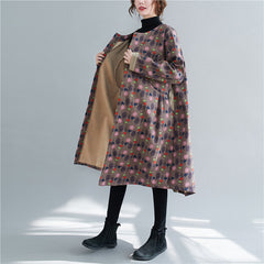 Women Plus Velvet Round Neck Print Casual Coat