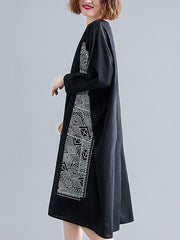 Loose Vintage Print V-Neck Dress