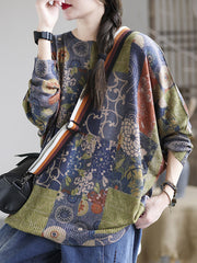 Retro Round-Neck Printed Long-Sleeve T-Shirt