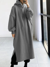 Solid Color Fleece Hooded Mid-Length Sweatshirt