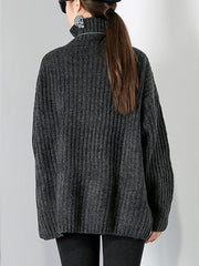 Women Turtleneck Pullover Solid Color Sweater