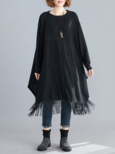 Round Neck Stitching Tassel Slim Midi Dress