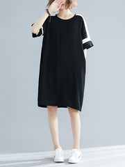 Plus Size Loose Chiffon Contrast Color Midi Dress