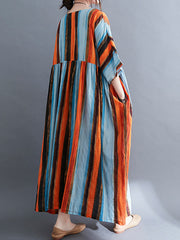 Women Striped Slimming Loose Dress