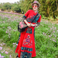 Ethnic Embroidered Shirt With Elastic Waist Tassel Skirt Suit