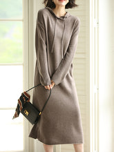 Women Round Neck Loose Hooded Dress