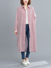 Loose Striped Long Sleeves Shirt Outwear