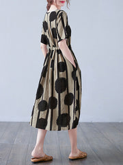 Retro Printed V-Neck Short Sleeve Midi Dress