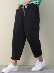 Casual Solid Elasticity Capri-Pants