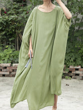 Retro Round Neck Solid Color Loose Casual Dress