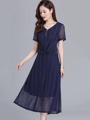 Elegance Solid V-Neck Dress