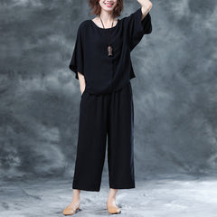 Women Loose Wide Leg Pants Casual Top Two Piece Suit