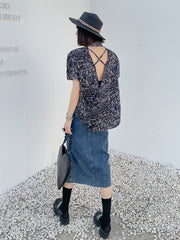 Short Sleeves Backless Printed Blouse