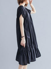 Loose Drawstring Ruffled Cropped Midi Dress