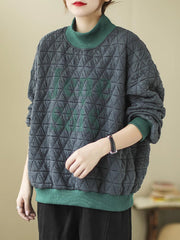 Retro Diamond Pattern Stand Collar Sweatshirt