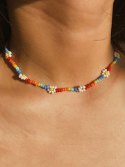 Boho Chic Rainbow Flower Beaded Necklace