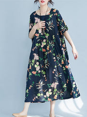Fresh floral Printed Loose Midi Dress
