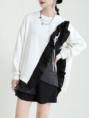Loose Irregular Lace-Up Color-Block Sweatshirt