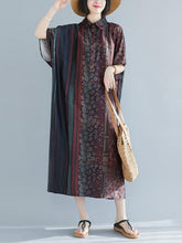 Vintage Loose Splicing Print Lapel Dress