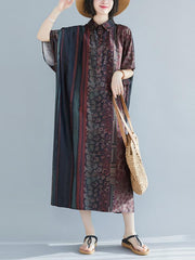 Vintage Loose Splicing Print Lapel Dress