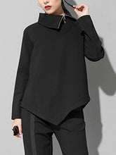 Women Loose Lapel Long Sleeve Irregular Sweatshirt
