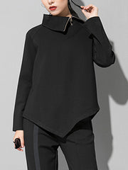 Women Loose Lapel Long Sleeve Irregular Sweatshirt