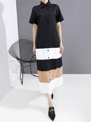 Loose Split-Joint Color Layered Long Dress