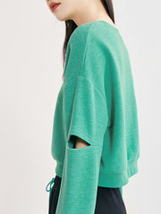 Designed Solid Long Sleeve Short Sweatshirt