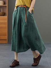 Retro High Waist Solid Color Loose Casual Skirt