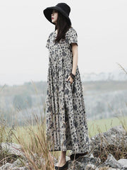 Literary Floral Ramie Cotton Long Dress