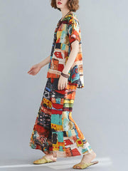 Two-Pieces Loose Printed T-Shirt And Pants Suit