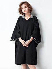 Loose Plus Size Split-Joint Black Midi Dress