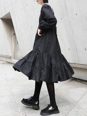 Solid Ruffled Cropped Drawstring Hemline Midi Dress