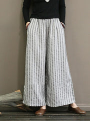 Linen Striped  Wide Leg Pants