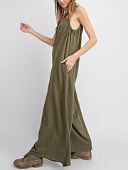 Urban Solid Color Spaghetti-Neck Loose Jumpsuits