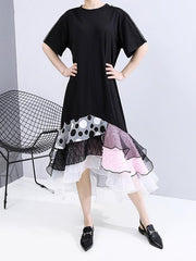 Cropped Mesh Falbala Splicing Dress