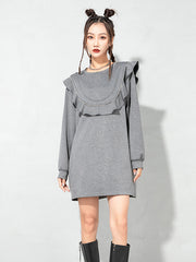Loose Splicing Solid Color Mini Dress