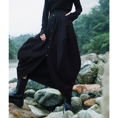 Women Single Breasted High Waist Solid Color Skirt