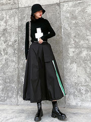 Loose High-Waisted Splicing Color A-Line Skirt